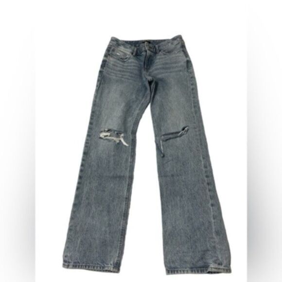 Express modern straight distressed 4 long low rise jeans denim - Picture 1 of 9